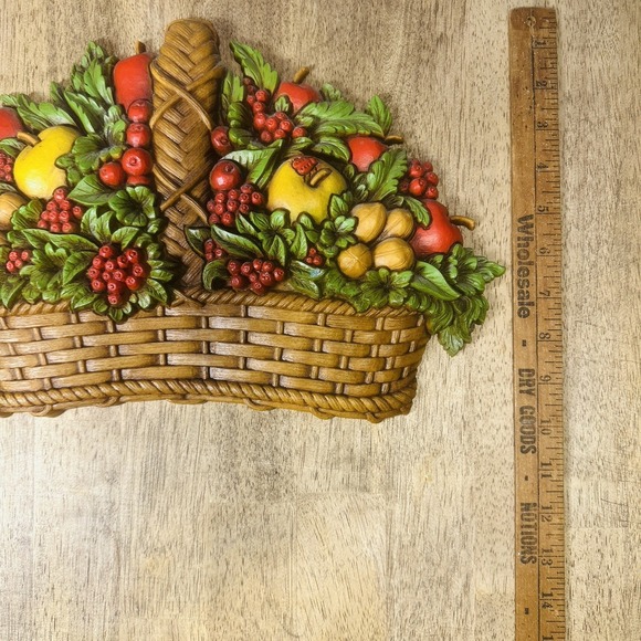 Rare Vintage MCM Homco Basket of Fruit Wall Art-Kitchen Decor 14"x9" Made in USA - Picture 4 of 5